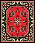 Crimson Red Floral Accents Black Border Rug