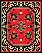 Crimson Red Floral Accents Black Border Rug