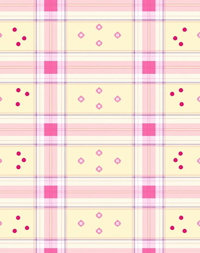 Soft Pink Plaid Dot Flower Rug