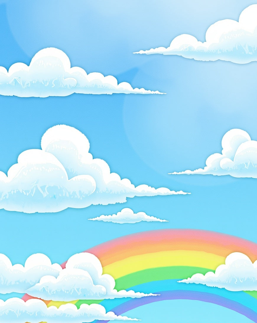 Whimsical Rainbow Sky With Clouds Rug