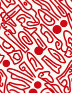 Crimson White Abstract Curvy Line Rug