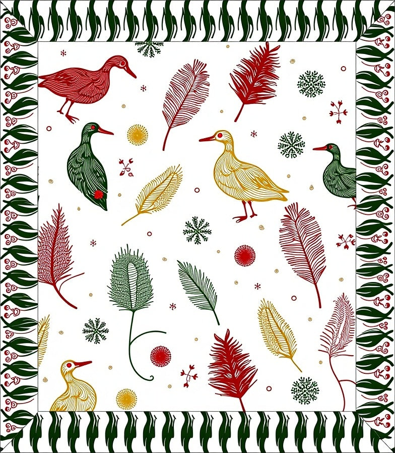 Whimsical Red Green Yellow Duck Feathers Rug