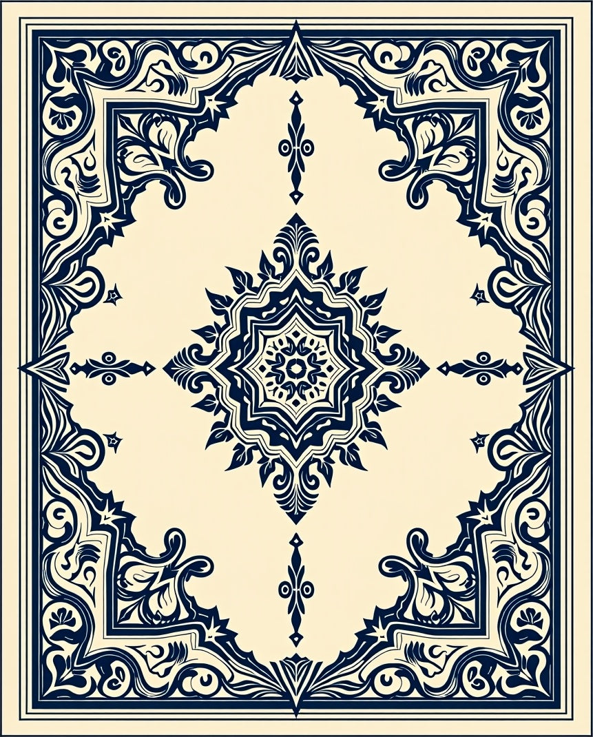 Classic Navy Ivory Floral Medallion Rug
