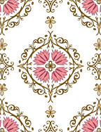 Pink Floral Scrollwork Medallion Rug