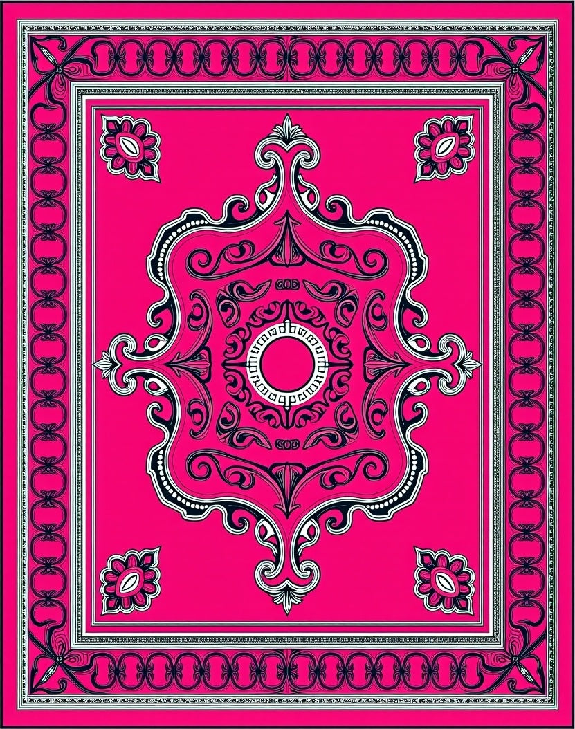 Radiant Pink Rococo Scrollwork Rug