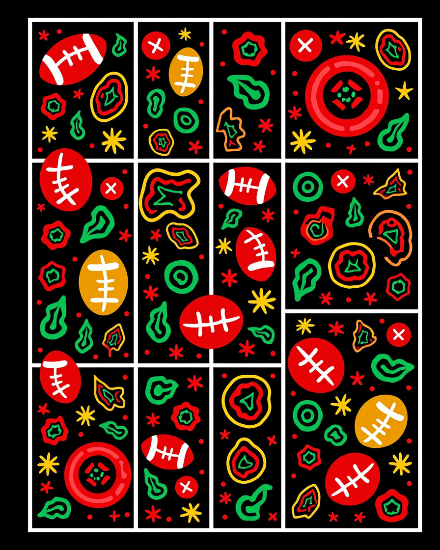 Bold Red Football Abstract Shapes Rug