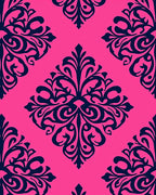 Bright Pink Navy Damask Flourish Rug