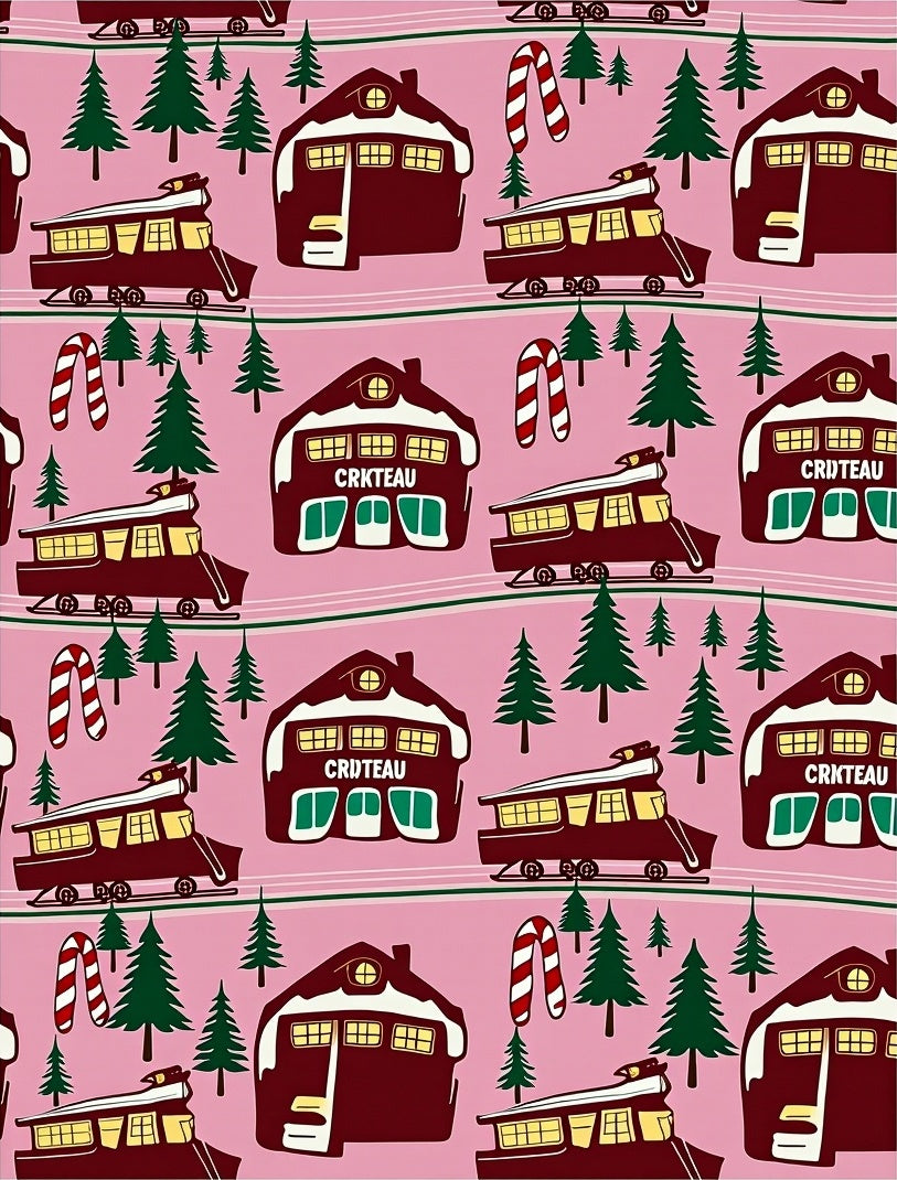 Festive Train Candy Cane Christmas Village Rug