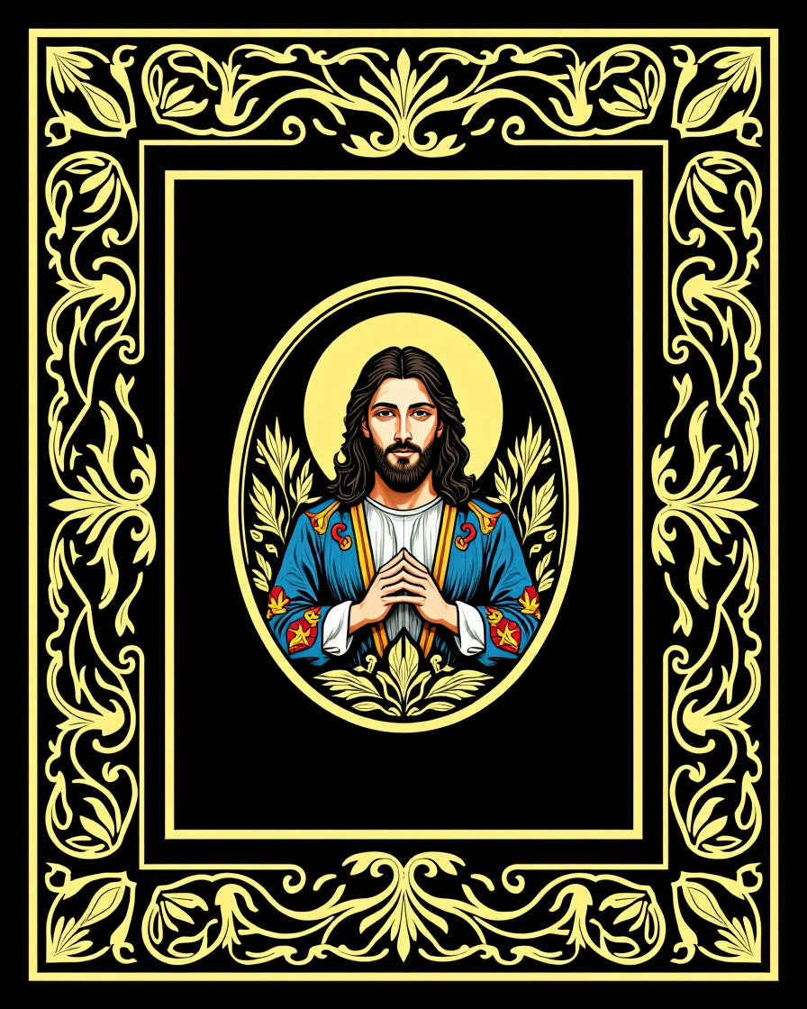 Sacred Figure Oval Gold Border Rug