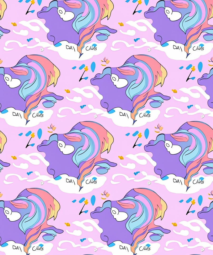 Whimsical Purple Horse Pastel Clouds Rug