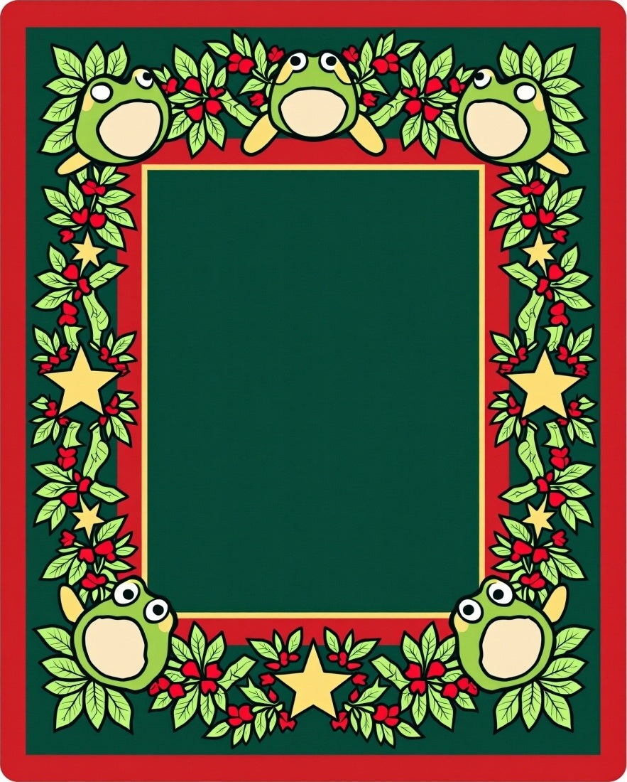 Green Frogs Holly Berry Star Border Rug