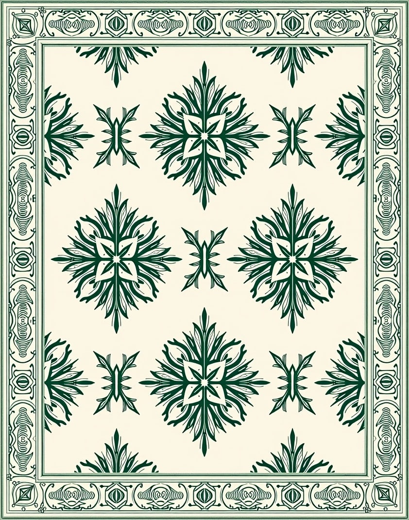Elegant Cream Emerald Floral Medallion Rug
