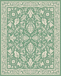 Sage Green Floral Scroll Border Rug