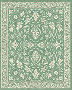 Sage Green Floral Scroll Border Rug