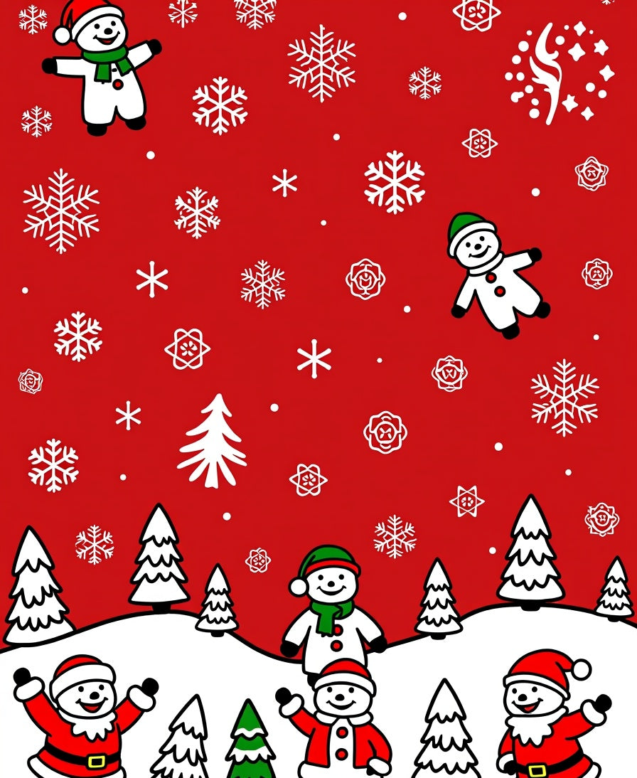 Festive Red Snowmen Santa Claus Trees Rug