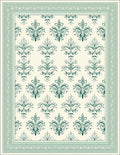 Victorian Green Damask Floral Border Rug