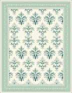 Victorian Green Damask Floral Border Rug