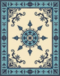 Aqua Navy Floral Medallion Border Rug