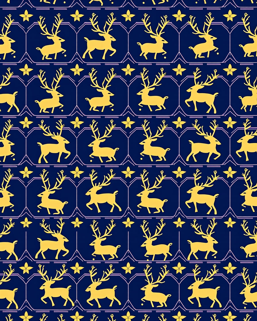 Golden Reindeer Navy Floral Medallion Rug