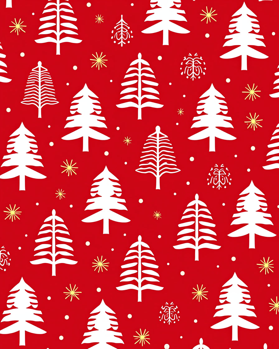 Festive White Christmas Trees Red Rug