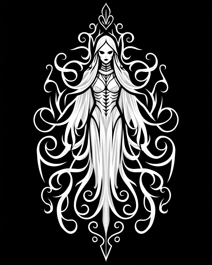 Ethereal White Gothic Figure Swirls Rug