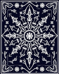 Deep Navy White Floral Mandala Rug