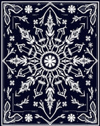 Deep Navy White Floral Mandala Rug