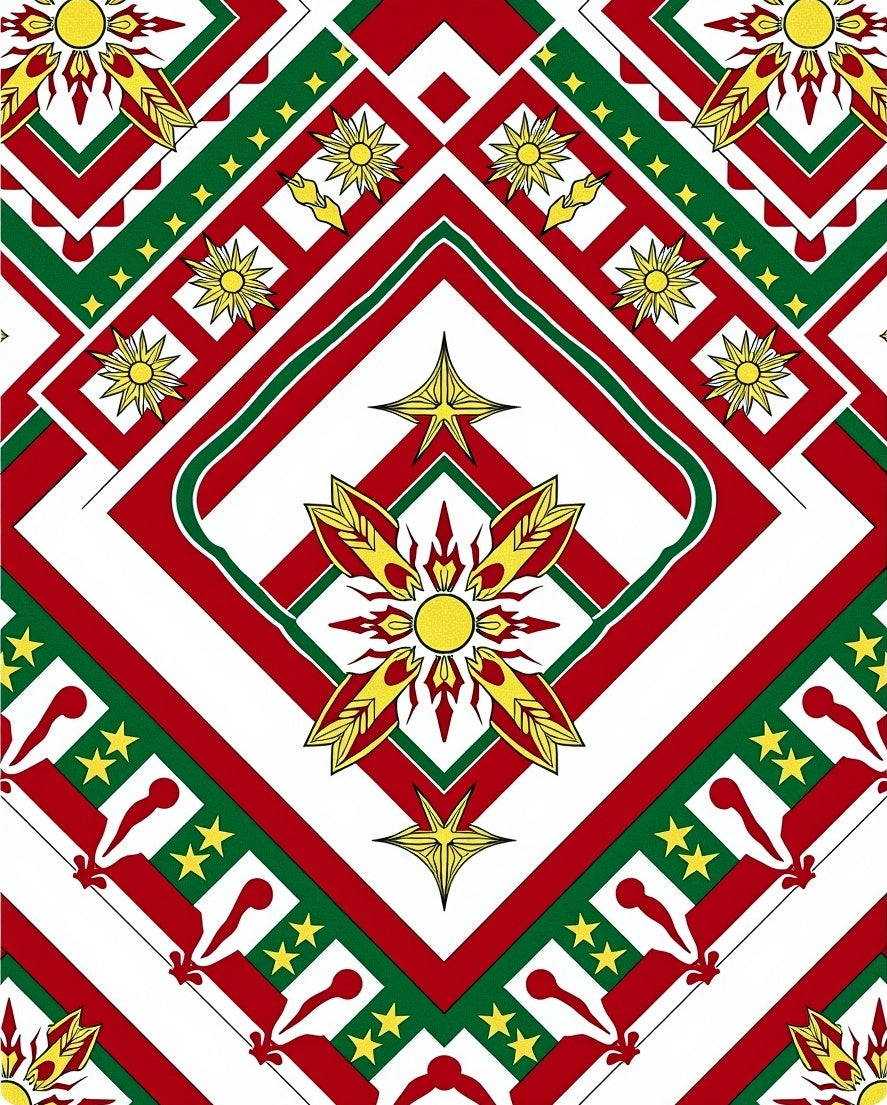Radiant Red Green Sunburst Geometric Medallion Rug