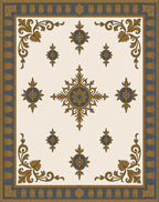 Classic Gold Blue Floral Medallion Rug