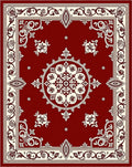 Crimson Ivory Floral Medallion Border Rug