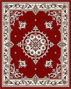 Crimson Ivory Floral Medallion Border Rug