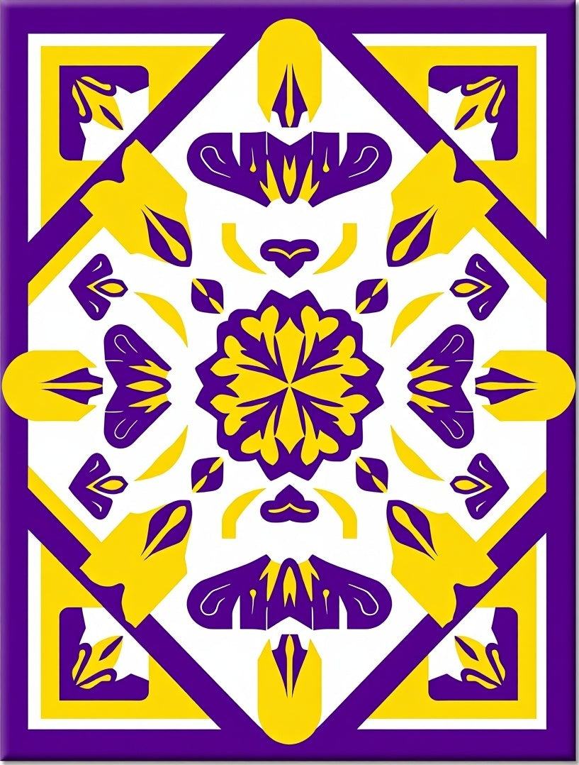 Bold Purple Yellow Geometric Medallion Rug