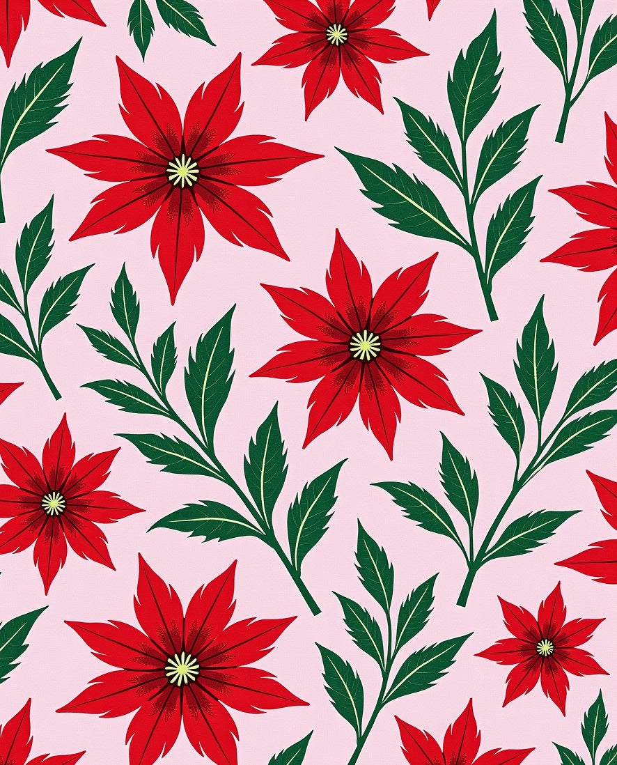 Vibrant Red Poinsettia Floral Rug
