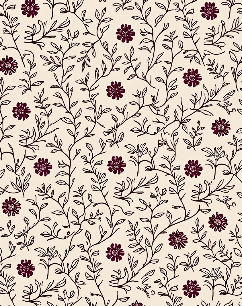 Burgundy Floral Botanical Vine Rug