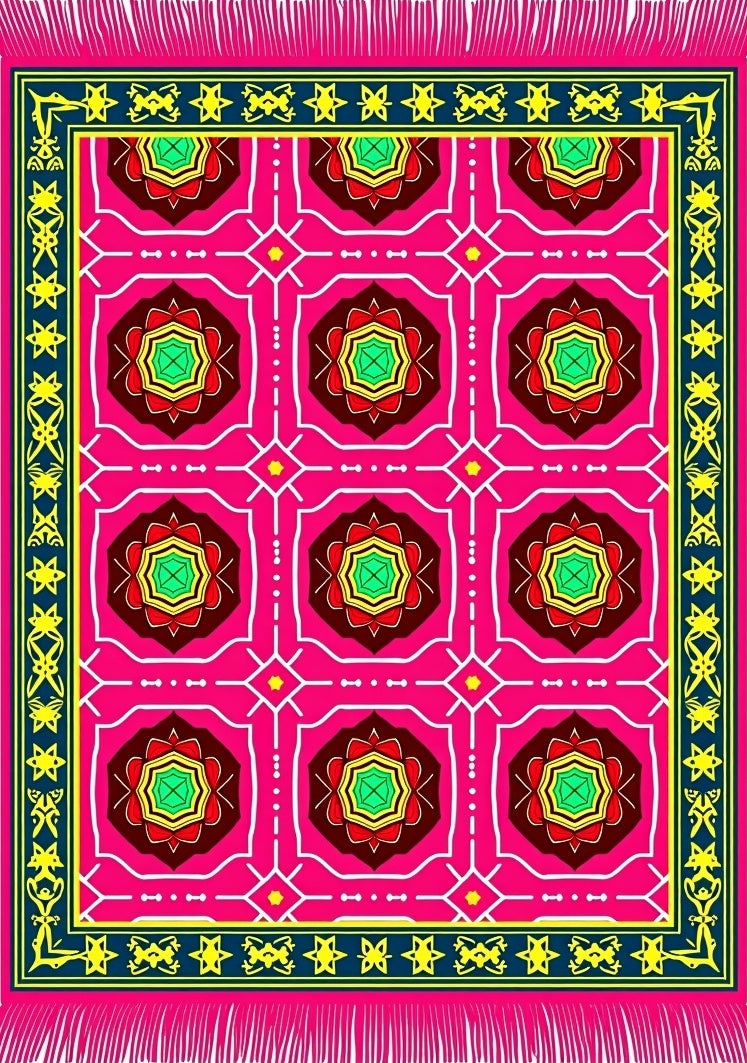 Vibrant Pink Geometric Floral Rug
