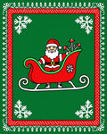 Festive Santa Claus Sleigh Red Green Snowflakes Rug