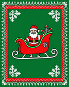 Festive Santa Claus Sleigh Red Green Snowflakes Rug