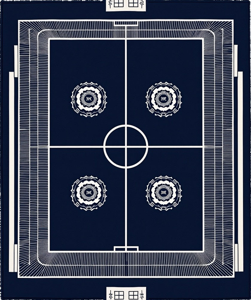 Navy White Stadium Court Medallions Rug