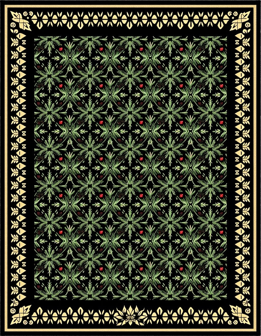 Black Green Floral Medallion Botanical Rug