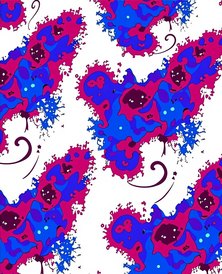 Vibrant Magenta Blue Organic Swirl Rug