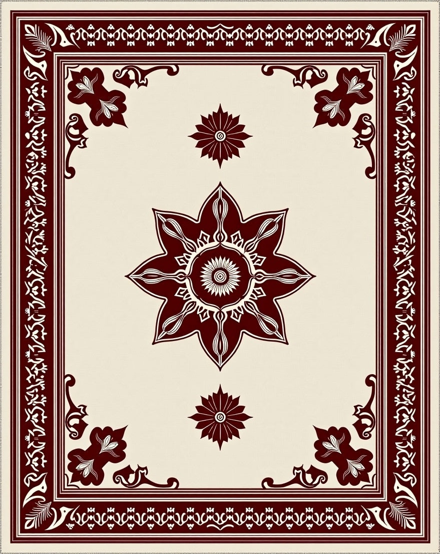 Ornate Crimson Eight Petal Bloom Rug