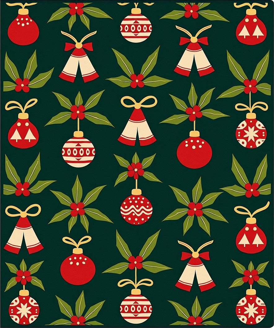 Red Green Festive Holiday Ornaments Rug