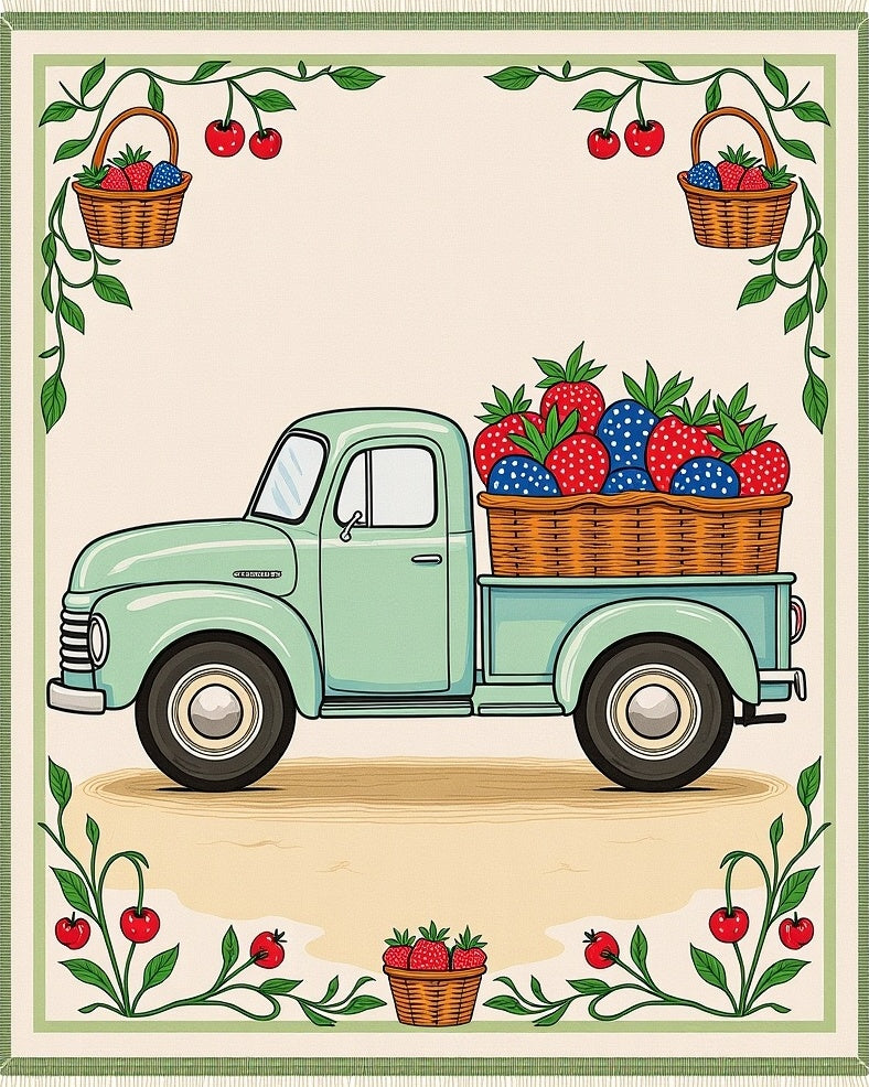 Vintage Mint Truck Fruit Baskets Rug