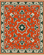 Orange Floral Medallion Border Rug