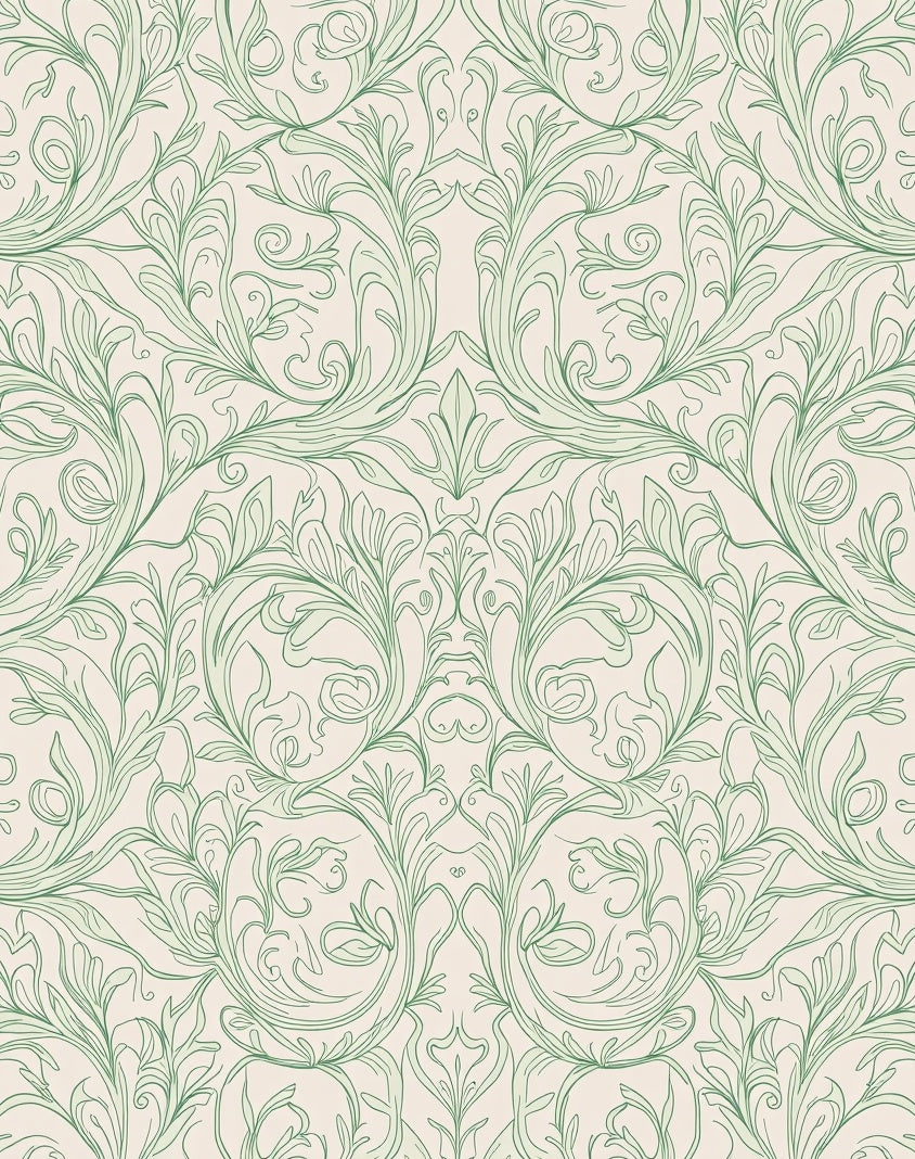 Elegant Green Floral Scrollwork Rug