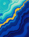 Cool Blue Gold Wavy Lines Rug