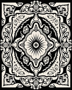 Black Cream Floral Medallion Emblem Rug