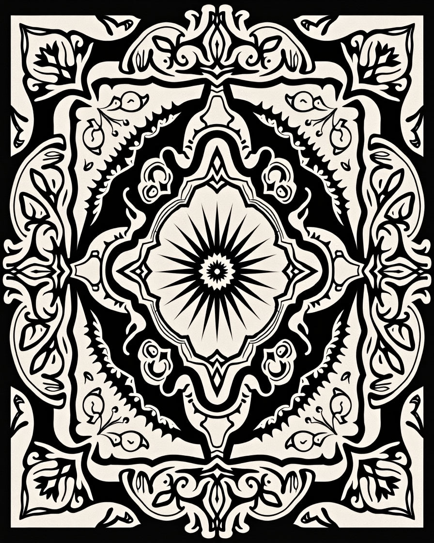 Black Cream Floral Medallion Emblem Rug