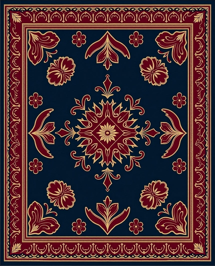 Regal Crimson Floral Medallion Rug