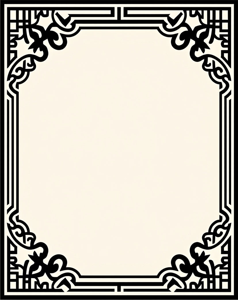 Black Cream Ornate Scrollwork Border Rug